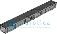 Комплект Gidrolica Light лоток водоотводный ЛВ -10.115.95 пластиковый с решеткой РВ- 10.11.50 серый